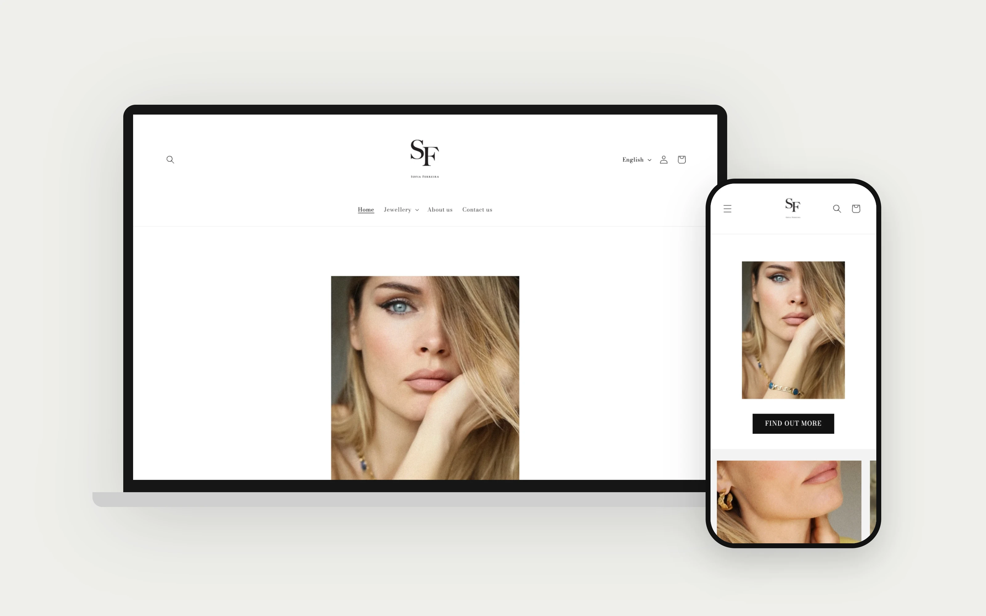 The Sofia Ferreira ecommerce site on a laptop and phone.