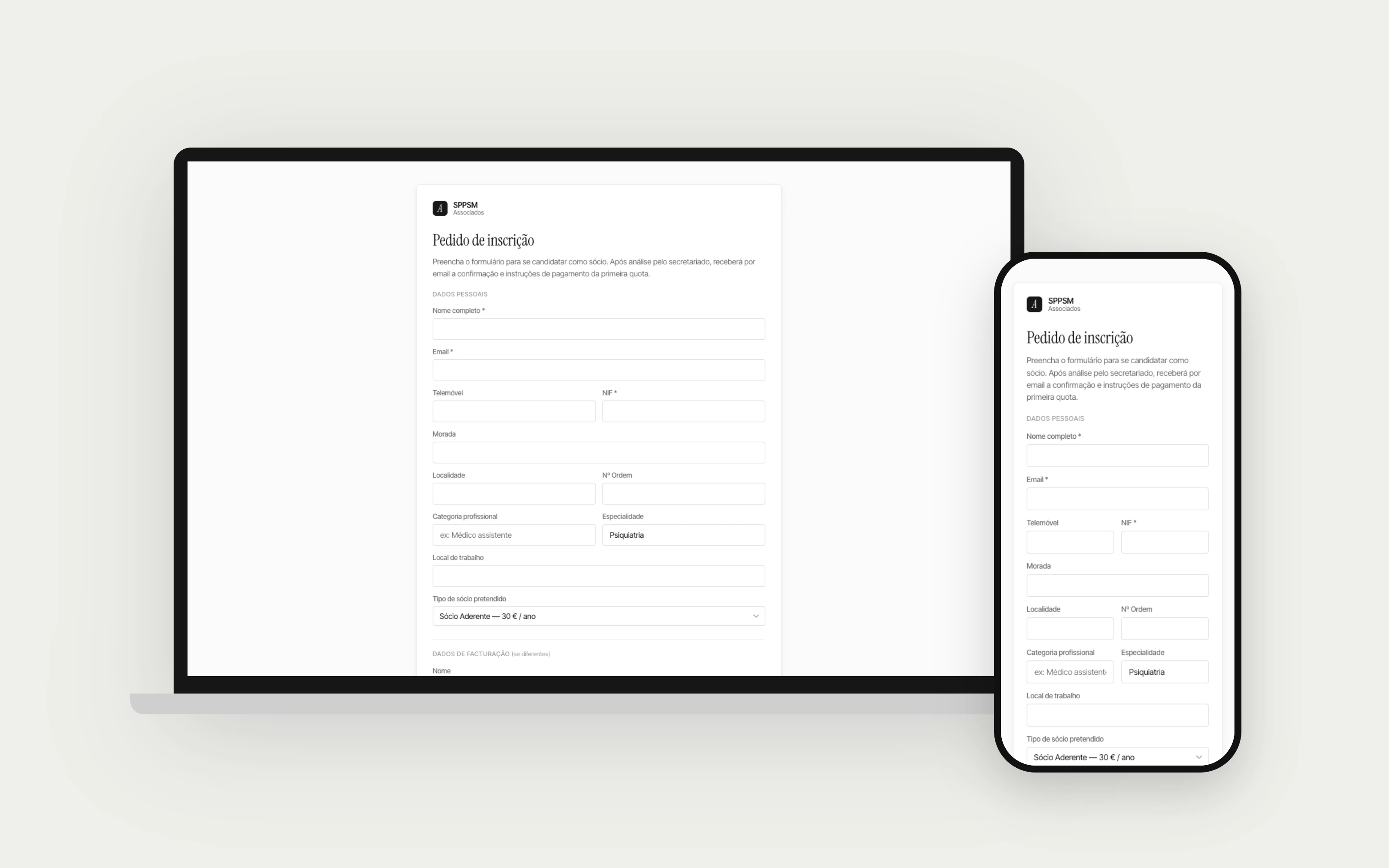 The SPPSM associates platform on a laptop and phone.