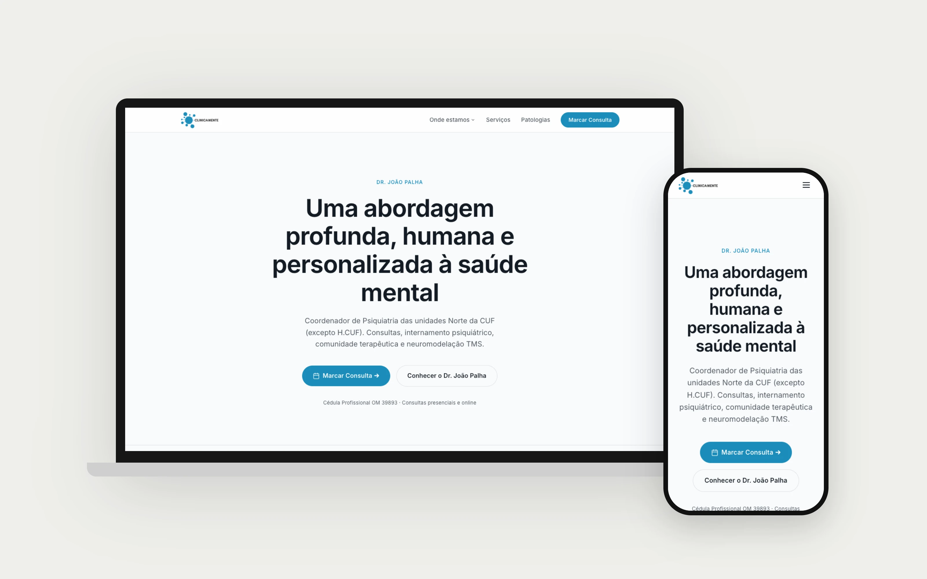 The Clinicamente website on a laptop and phone.