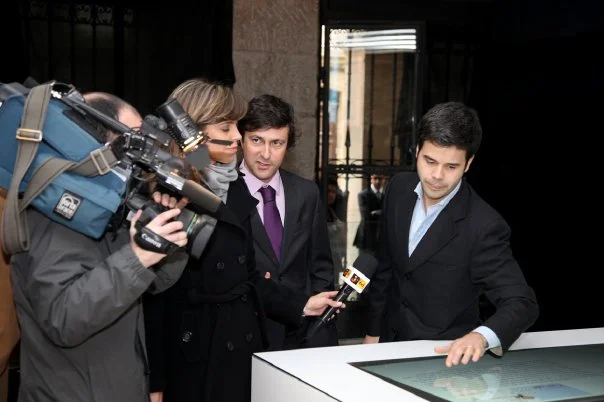 Interactive screen demonstrated to a TV news crew.