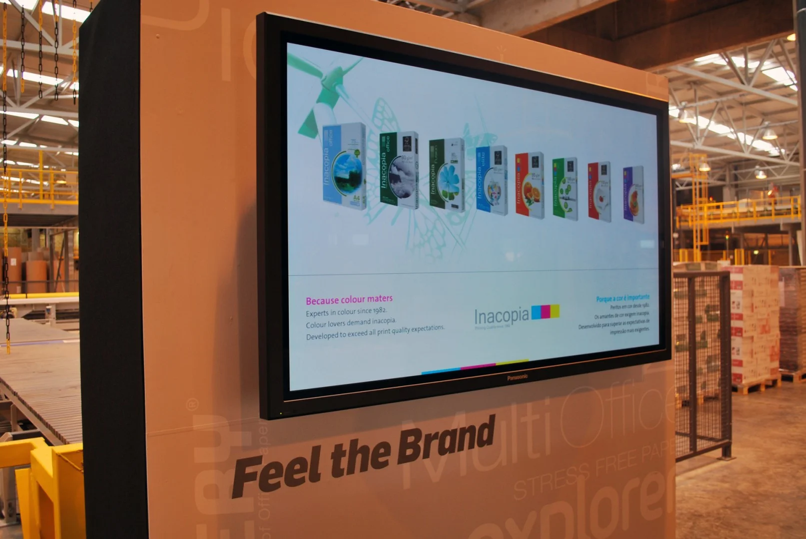 Inacopia brand screen inside the paper mill.