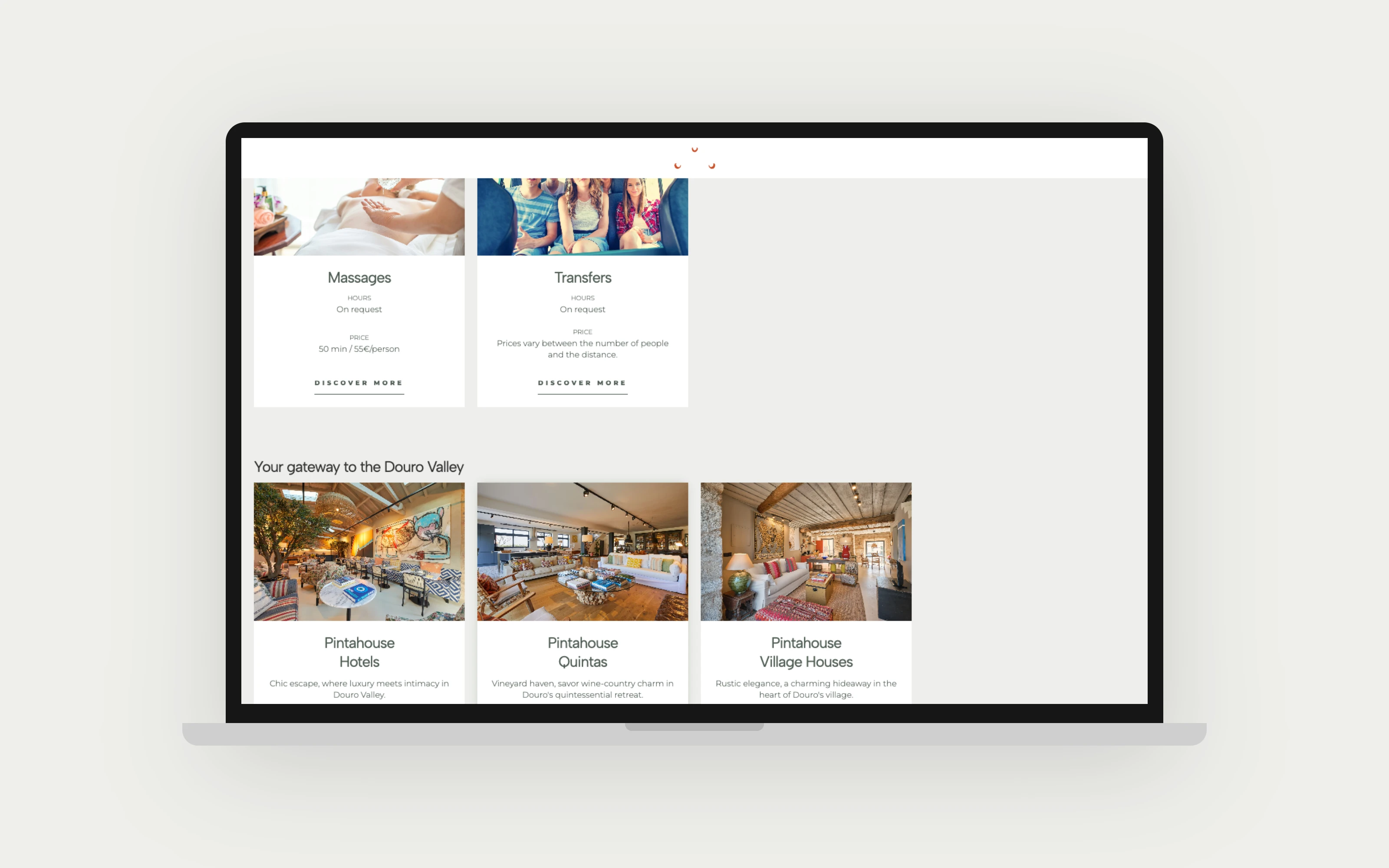 Services page, shown on a laptop mockup.