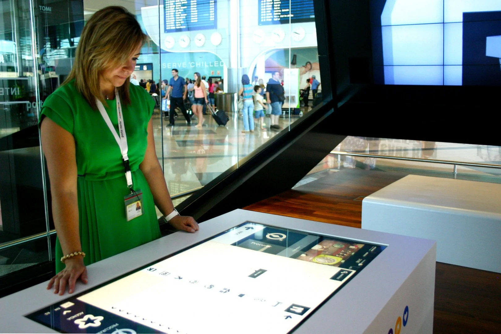 Multitouch table in use at the airport.